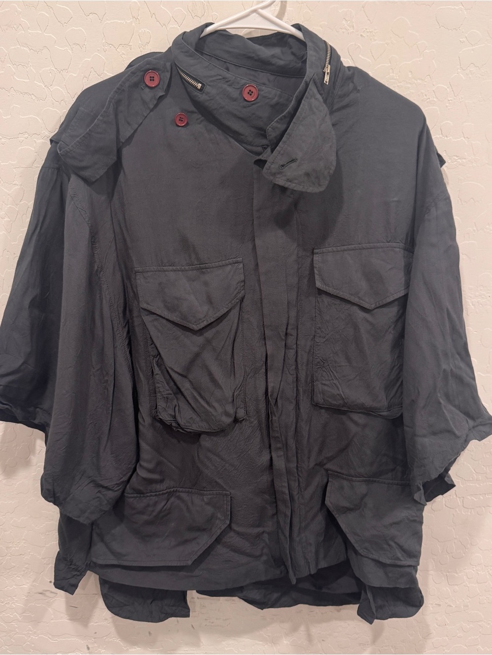 Tomboy Utility Jacket Grey Shirt Sleeve Lagenlook Artsy Hooded